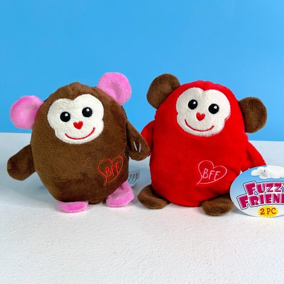Fuzzy Friends Valentine's Day Pair Monkey BFF Best Friends 5" Plush Stuffed Toys - Picture 1 of 5